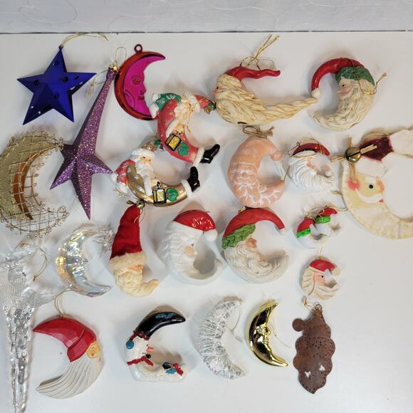 Vintage Moon Santa Claus Ornaments Christmas Tree Anthropomorphic Crescents 24 - Picture 16 of 16